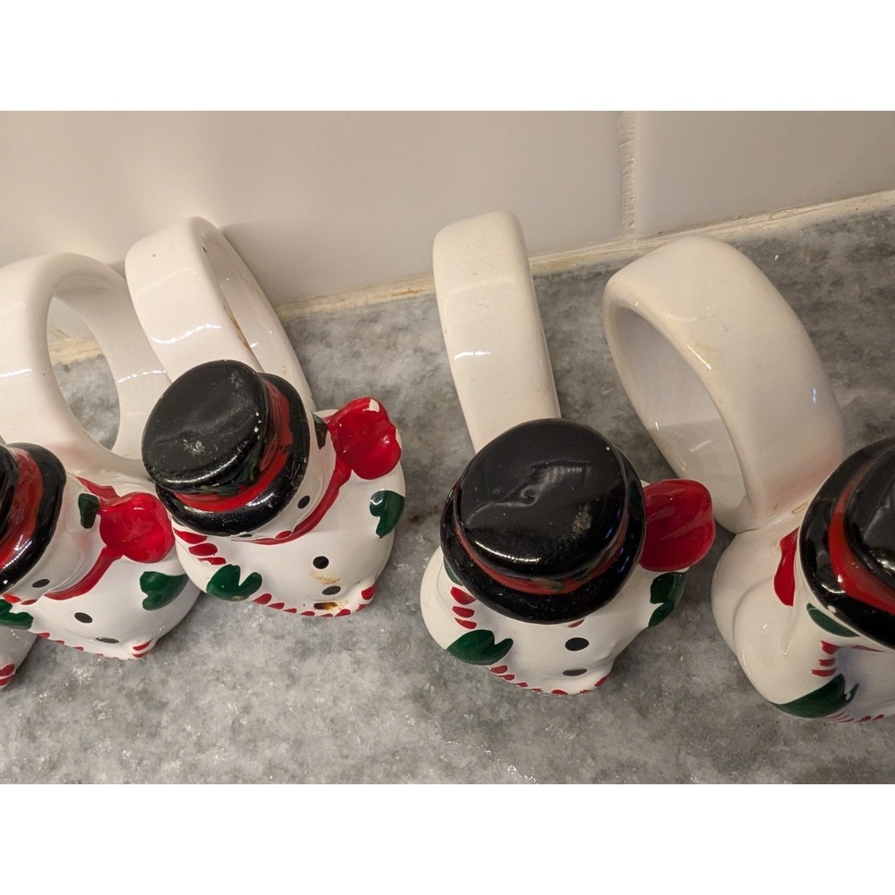 Set of 6 Vintage Ceramic Jolly Snowmen w Napkin Holders, Made In The Philippines - Picture 4 of 14